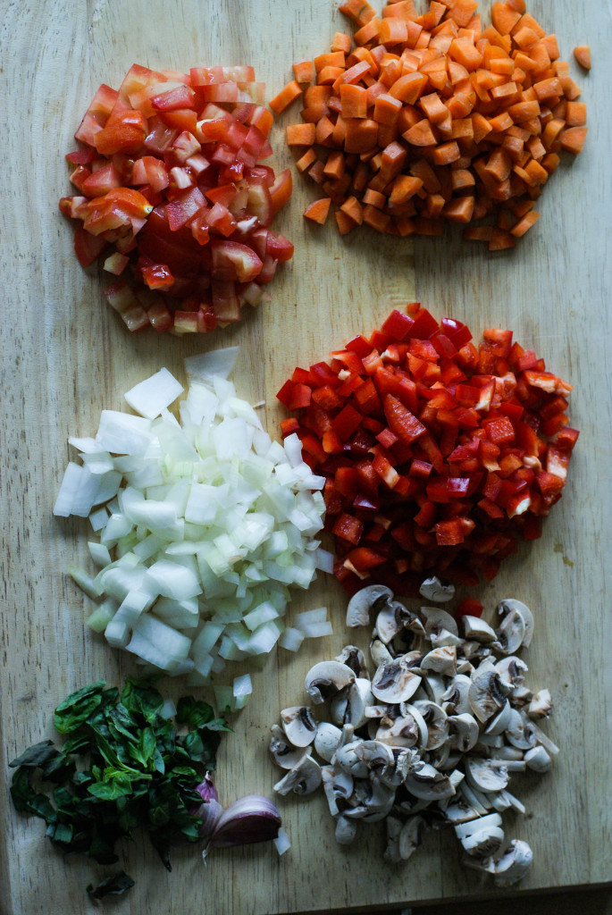 Chopped and diced ingredients for the filling